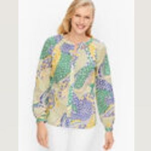 TALBOTS Top stitched cotton top fresh paisley Misses M NWT